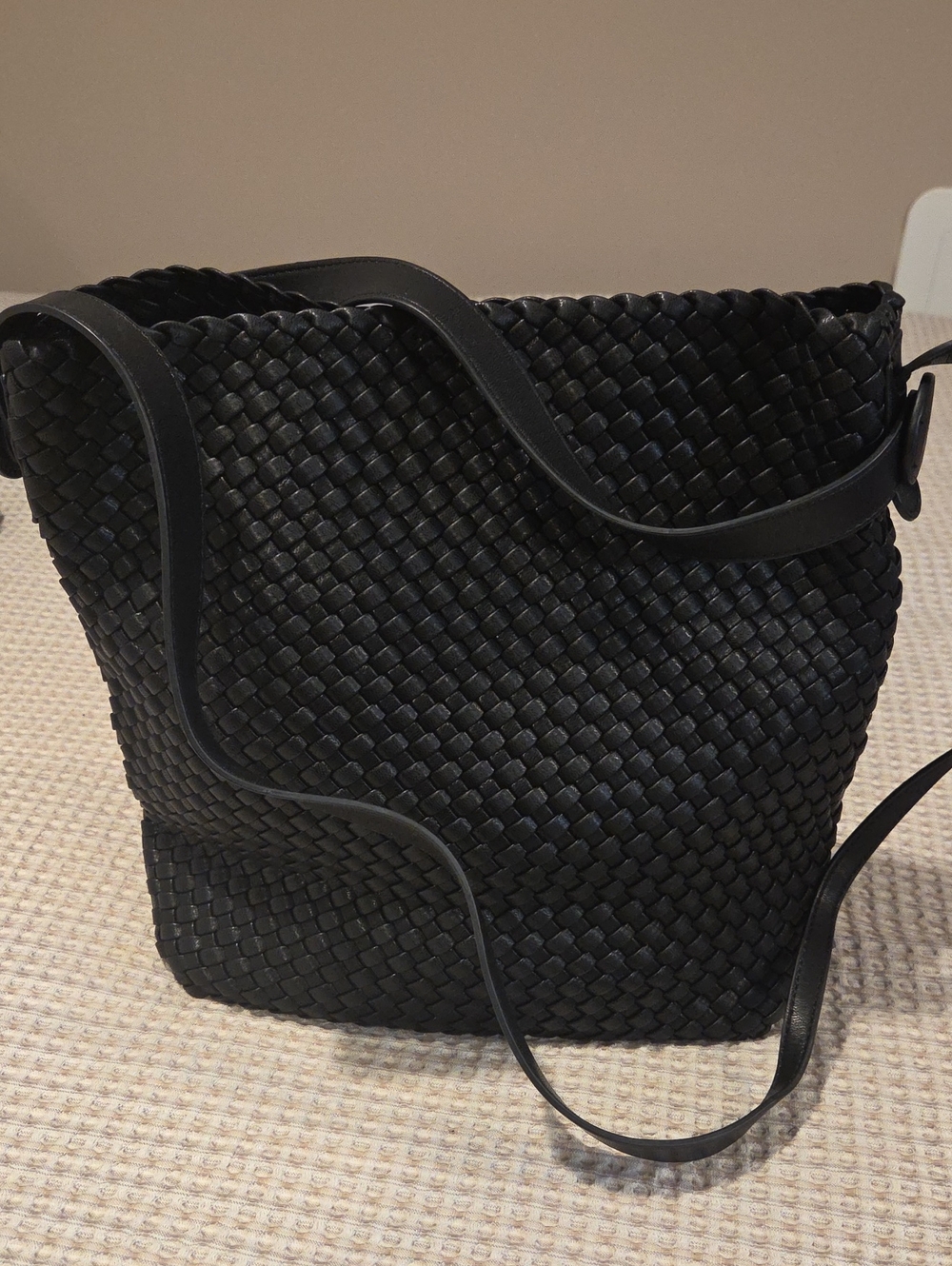 Woven Crossbody Tote Bag - Black